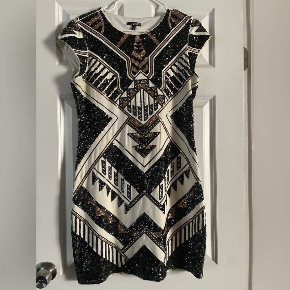 Express Black and White Sequin Mini Dress